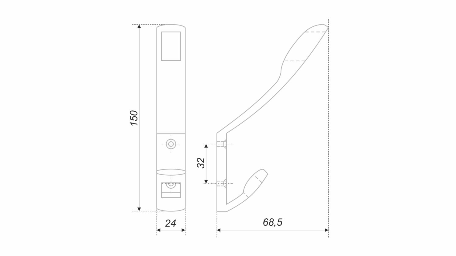 крючок K204.05SC.8 сатин хром (10) 