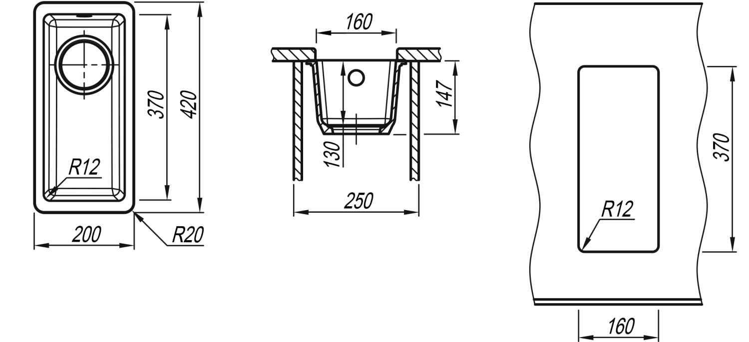  Мойка "Вега" 160, черный FG