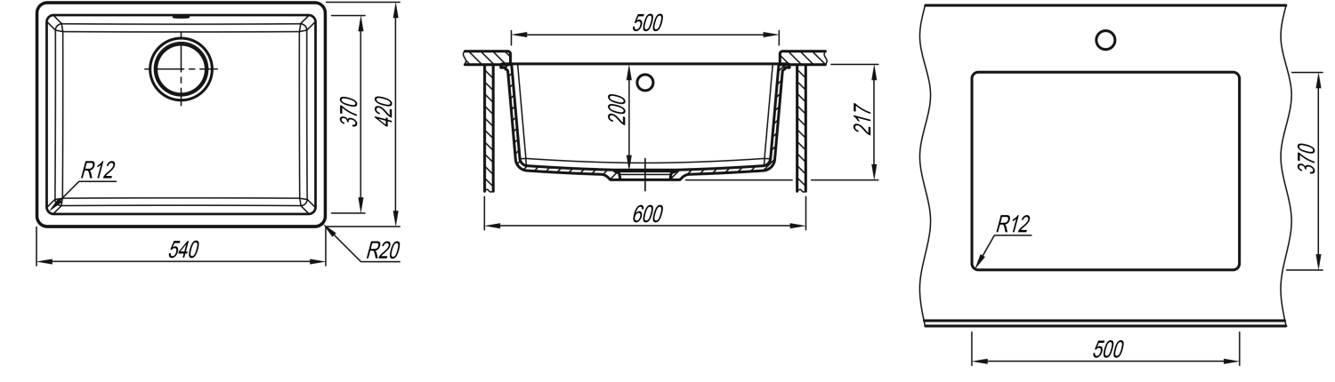  Мойка "Вега" 500, черный FG