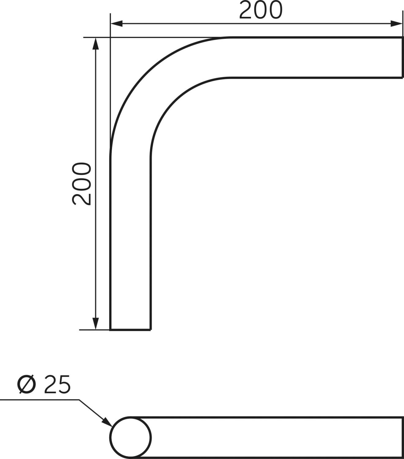 Угол 90гр. d25мм 200*200, UNO26