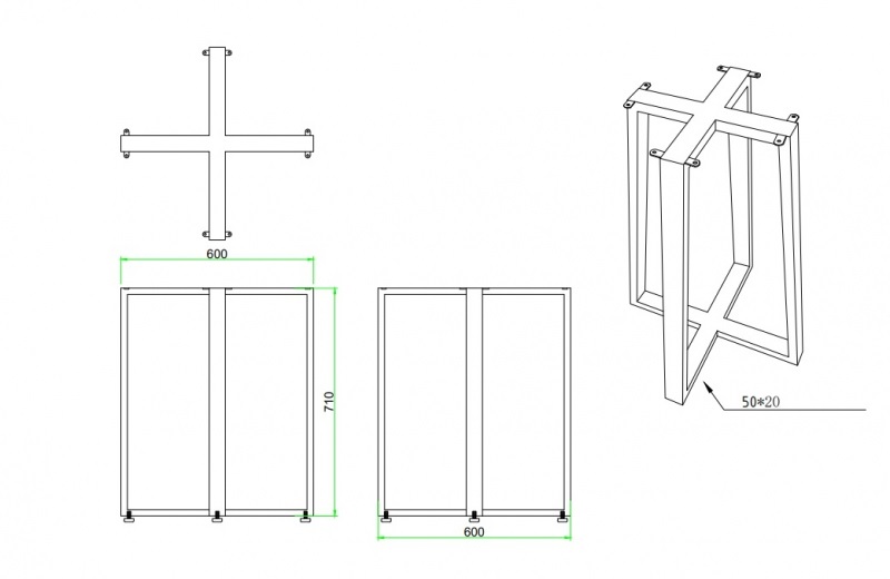 Подстолье лофт TL1078 (L710х600мм) черный  металл